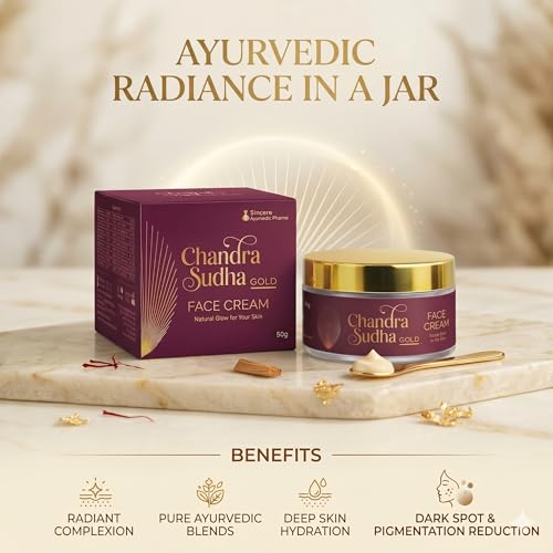 Image of Chandrasudha Ayurvedic Face Cream (50g) for Natural Glow & Skin Brightening | Herbal Moisturizer for Dark Spot Removal, Pigmentation & Pimple Marks | With Manjistha & Vetiver | Chemical Free | Men & Women |