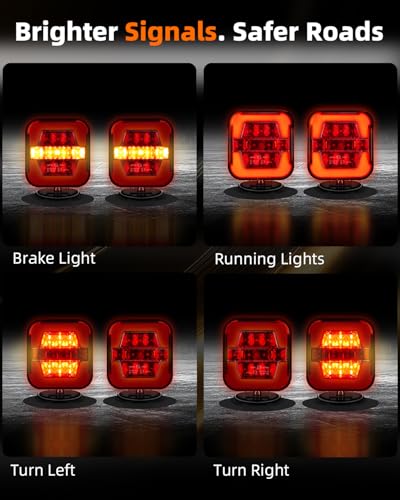 Image of Solar Wireless Trailer Lights Kit, Magnetic LED Tow Lights with Brake Turn Tail Light Modes, 100FT Remote Signal, USB-C Rechargeable, IP67 Waterproof with Safety Rope for Boat Truck RV