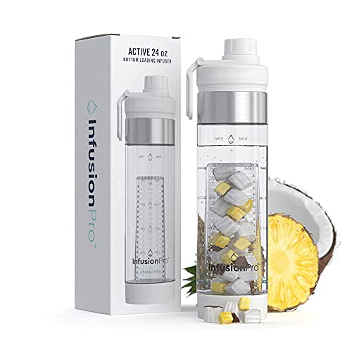 Infusion Pro 24 oz Fruit Infuser Water Bottle : Time Marker : Screw Top Lid with Large Spout : Insulated Sleeve & Fruit Infused Water eBook : Bottom Loading Water Infuser - Cloud