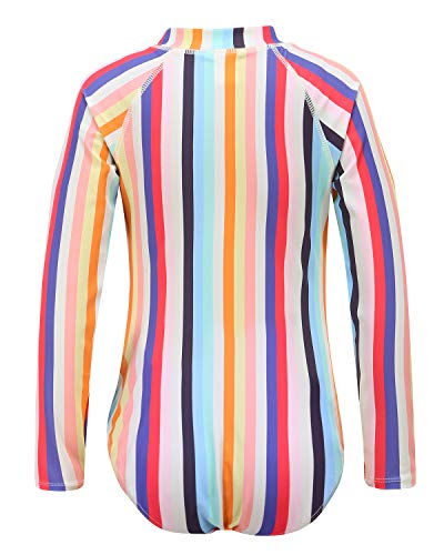Image of Girls Rash Guard Long Sleeve One Piece Swimsuits Stripes Zipper Bathing Suits UPF 50+ /Sun Protection