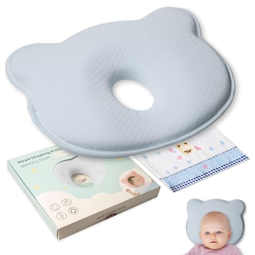 BEBISAFE® Almohada Plagiocefalia Bebe con Forma de Oso | Cojín Ergonómico Viscoelástico para Recién Nacido | Almohada Cabeza Plana + Toalla de Regalo Suave (Rosa)