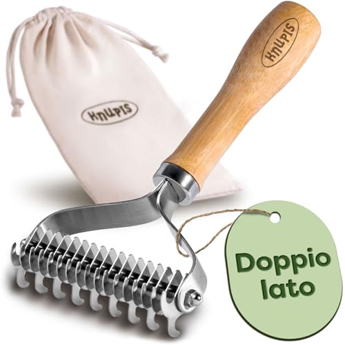 Knupis Spazzola per Cani Pelo Lungo e Pelo Corto - in Legno di Bambù Sostenibile FSC® - per Rimuovere Sottopelo - Acciaio Inossidabile - Pettine Gatti e Cani 9+17
