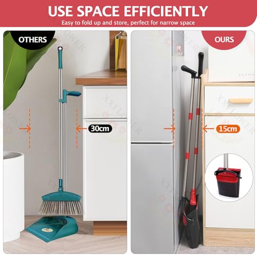 Image of Broom and Dustpan Set,54.72 inchLong Handle,Standing Dustpan,Black&Red | Light Weight Stainless Steel Poles,Upright Dustpan with Broom Combo,for Home Kitchen Office Pet Dog Hair