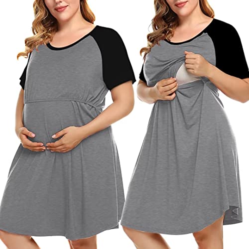 Image of MONNURO Women's Plus Size Labor and Delivery Gown Nursing Nightgown Maternity Sleepwear Dress for Breastfeeding