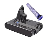 LDGSUPH 21.6V 6.0Ah Vacuum Cleaner Battery ，Compatible for Dyson， V6 Battery DC62 DC59 DC58 SV03 SV04 SV09 Animal Motorhead V6 Absolute V6 Fluffy(1 Piece with Filter)