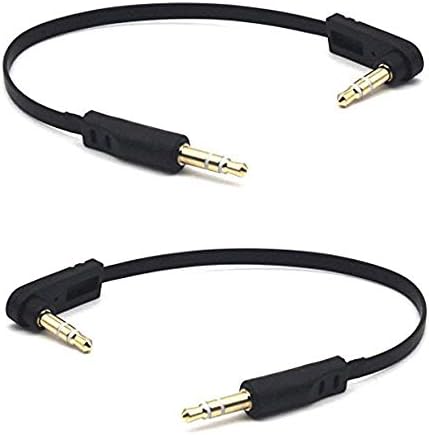 3.5mm Stereo Audio Flat Cable, 15cm, 2 Pack, 90 Degree Angle Male, 1/8" TRS Jack Plug Headphone Headset AUX Cord