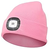 Abbicen Beanie Hat with Light Winter Knit Lighted Headlight Hats USB Rechargeable Pink