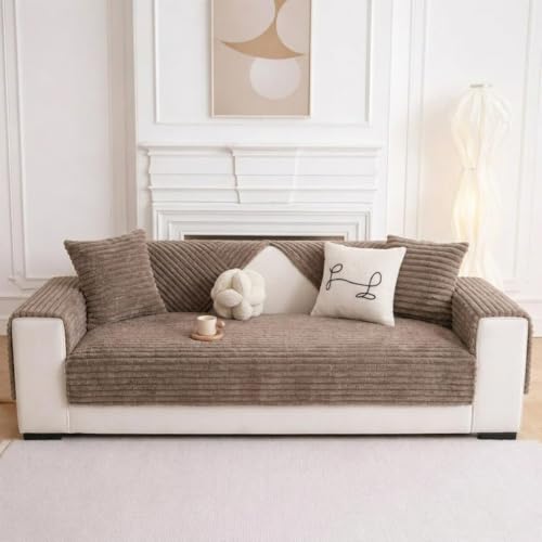 Image of HOMETHREADS Thick & Soft Fur Plush Sofa Cover-Luxurious Cozy Slipcover, Washable & Pet-Friendly, Anti-Scratch Protector for Sofas (Khaki, 2Pc Armrest | 70x50cm)