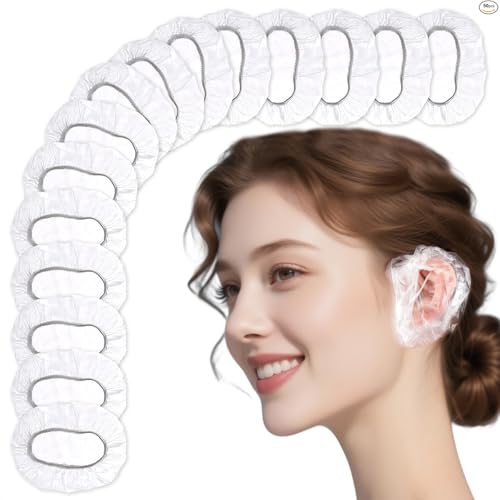 50 Pieces Disposable Ear Covers for Shower Waterproof Ear Shower Caps for Adults Ear Cover for Hair Dye Plastic Ear Shield Covers for Showering Disposable Ear Protectors for Water