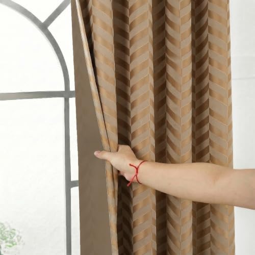 Image of 100% Room Darkening Long Curtains 8 Feet, Beige | Embossed Panels Light Block Mild Thermal Insulated & Noise Reducing Room Darkening Curtains (Beige, 96 Inch)