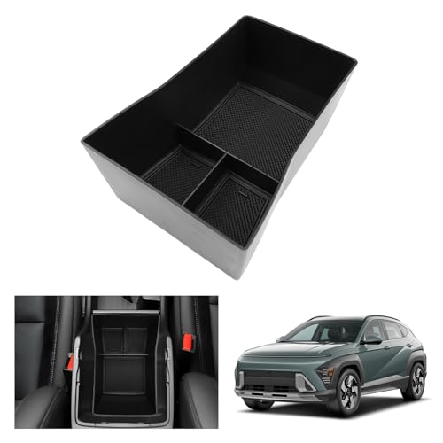 GAFAT Compatible con Hyundai Kona SX2 2024 2025 2026 (Electrónica Automática) Caja de Almacenamiento Consola Central, Reposabrazos Organizador Bandeja, Kona SX2 Accesorios (Negro)