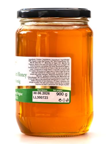 900 g Organic Linden Honey – Pure, Unheated, Single Source – 100% Raw & Unprocessed – Premium Quality, Sustainably Harvested (900, Linden)