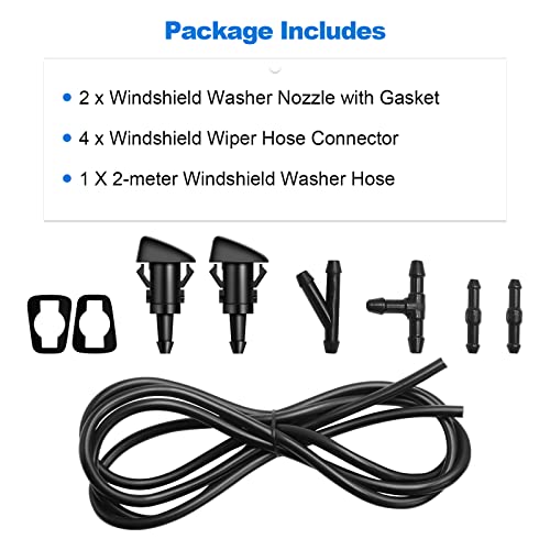 2 Pack Premium Front Windshield Washer Nozzles Kit By Weuaste, 2 Meter Windshield Washer Hose With 4 Pcs Hose Connectors, Washer Spray Jet Kit Fit For Chrysler, Dodge, For Oem #: 4805742Ab, 5116079Aa #TOP5
