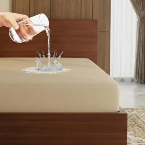 Image of 100% Waterproof Premium Cotton Feel Mattress Protector King Size 78x72 Inches | Breathable and Hypoallergenic Ultra Soft Fitted Bed Protector Cover (Beige)
