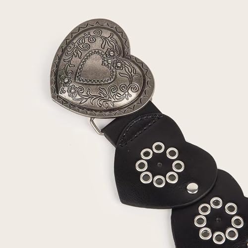 caralei Hollowed Heart Shaped Belt Aesthetic Rivet Studded Wide Belt Pants Belt 2000s Girl Waistband Female Western Waist Decors Pu4