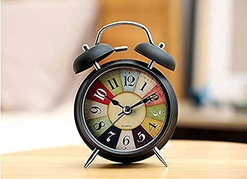 Image of Brass Vintage Twin Bell Table Top Alarm Clock with Night LED Light Analog Display Extra Loud Alarm Sound Black Clock for Wake-up Time Morning Walk Home Decor (Black, 11cm)