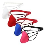 COMLIFE Men's 4-Pack Thong G-String Bulge Pouch Briefs Sexy T-Back Exposed Butt Thongs M