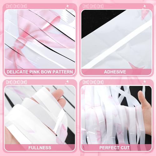 Image of 3 Pack Pink Bow Tinsel Foil Fringe Curtains Pink Bow Party Backdrop 3.3 x 6.6 ft Coquette Streamer Hanging Decoration for Baby Shower Bachelorette Bridal Shower Birthday Party Decor Photo Booth