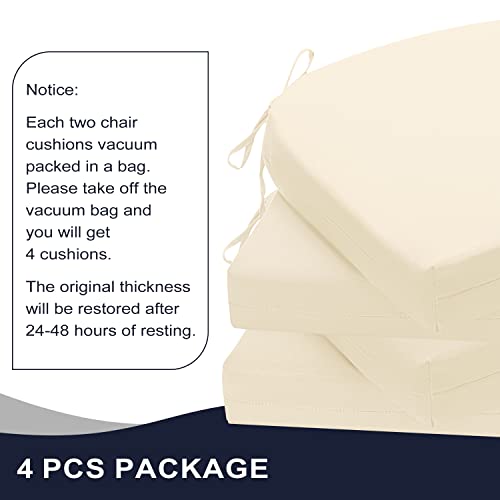Basic Beyond Outdoor Chair Cushions For Patio Furniture - Round Corner Outdoor Chair Cushions Set Of 4, Waterproof Seat Cushions With Ties, 17"X16"X2", Beige #TOP2