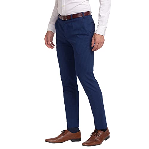 Image of Park Avenue Men Mid Rise Polyester Blend Stripe Pattern Super Slim Fit Flat Front Formal Trouser