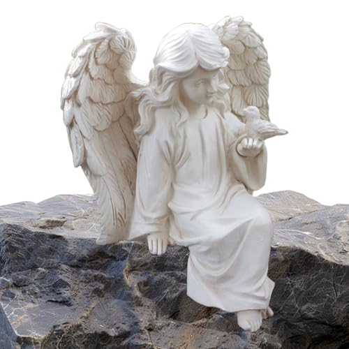 Gartenengel Outdoor-Statue, Vintage-Engelsfigur, Skulptur, 12,2 x 10,4 x 15,5 cm, Elegante Flügel und gefaltete Hände, dekorativer Harzengel für Terrasse, Rasen, Hof, Balkon, Heimgebrauch