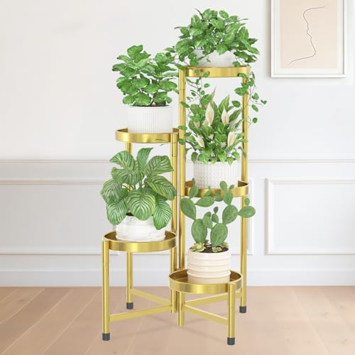 iDavosic.ly Plant Stand Indoor Outdoor, 5 Tier Metal Corner Shelf, Gold