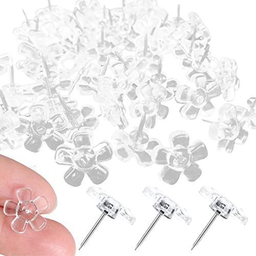 GONDNOWS 100 Piezas Chinchetas,Chinchetas Transparentes, Chinchetas Techo Coche, Pines de Empuje para Mapas, para Marca de Mapa, Corcho Pared, Tablón de Anuncios Cover