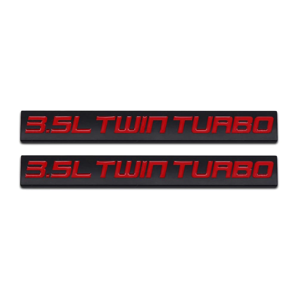2Pcs Metal 3D Chrome 3.5L Twin Turbo Car Logo V6 V8 Engine Emblem Diesel Door Trunk Badge Sticker Decal for Auto SUV Coupe Truck Racing (Black&Red)