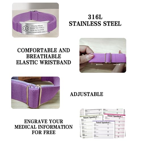 Personalized Medical Alert Bracelet for Women Men - Custom Adjustable Stainless Steel Emergency ID Bracelet with Engraving, Nylon Band for Diabetes/Allergies/Daily Wear4
