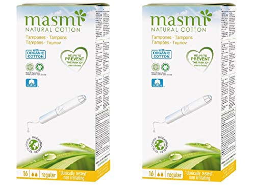 Masmi aplicador regular tampones algodón orgánico, libre de plástico, 100% biodegradable, perfume, hipoalergénico, cloro y dioxina