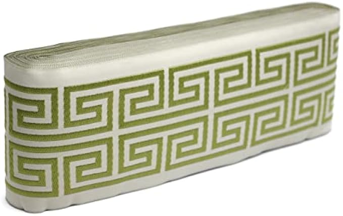 16 Yards Length 3.93 inch Width Beige and Green Greek Key Trim Jacquard Trims for Your Drapes Curtains Drapery Banding Tape Upholstery Fabric 176-V6