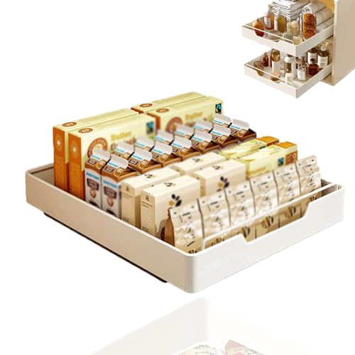 Organizador de armario de cocina, cajones extraíbles para armarios, sin taladro, estante extensible, color blanco, 40 cm de ancho