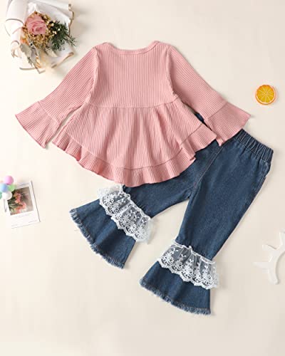 Image of Baby Girl Clothes Toddler Girls Winter Outfits Infant Clothing Ruffle Top Denim Pants Jeans Cute Fall Outfit Set