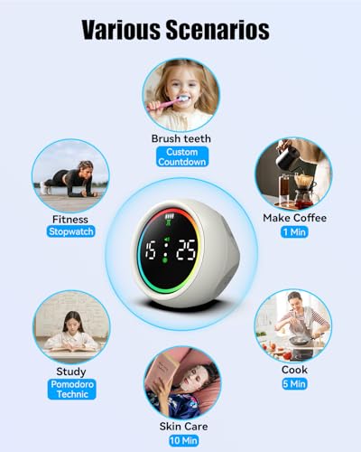 Image of Pomodoro Timer Cube, Desk Timer for Productivity with 1, 5, 10 Min Preset Countdown, Stopwatch and Custom Countdown, for Kids, ADHD, Study, Work, Fitness, Cooking (White)
