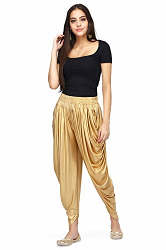 Legis Shimmer Relaxed Yoga Fitness Active and Dance Wear Dhoti Pants for Women One Size - Gold - Thumbnail 6
