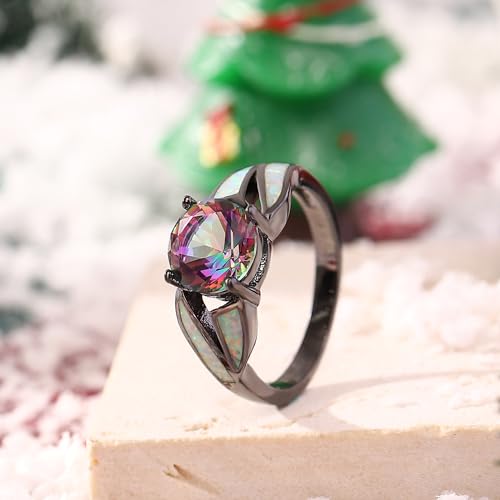 UFOORO Black Rhodium Plated Fire Opal infinity Ring Cubic Zircon Wedding Engagement Anniversary Rings For women2