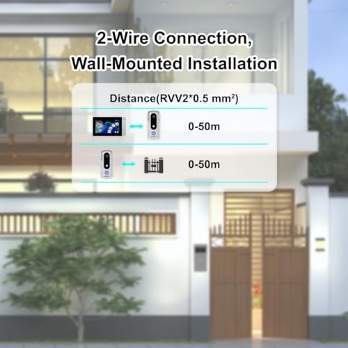 Image of Video Intercom System, 7 Inches Touch Screen Video Doorbell with Monitor, Video Camera Kits Support Unlock, Monitoring, Wire Connection Dual-Way for Villa Office Apartment (APP with WiFi)