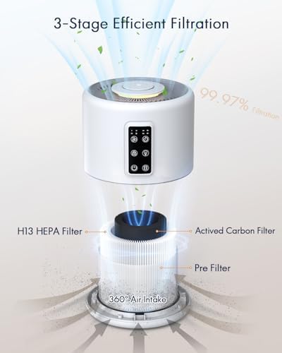 Air Purifiers for Home Large Room with Night Light up to 1600ft², VEWIOR H13 True HEPA Air Cleaner with Fragrance Sponge, Sleep Mode, Timer, Speed, Lock for Wildfire Smoke Pet Dust Pollen Odor