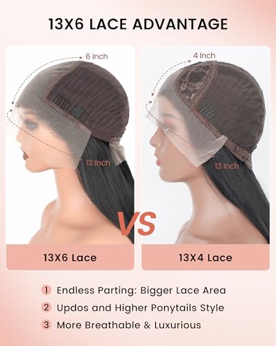 13x6 Lace Front Wigs Synthetic 24 Inch Long Straight Wigs Pre Plucked Natural Black Lace Frontal Wigs Glueless Wigs for Women Girls Daily Wear - Image 5