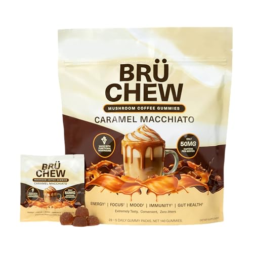 BruChew caramel mushroom coffee chews pouch — the only chewable format in this roundup