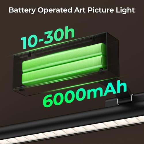 Image of Wireless Picture Lights for Wall, 24in Battery Operated Wall Light for Painting Rechargeable CCT Rotatable Art Gallery Light with Remote Dimmable Timer for Artwork Frame Display Dartboard
