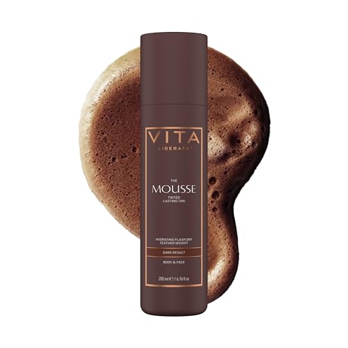 VITA LIBERATA Tinted Self Tanner Mousse - Dark 6.76 fl oz, Lightweight & Fast Drying Formula, Tinted For Easy Application, Lasting Tan, Formulated with Organic Aloe Vera & Hyaluronic Acid
