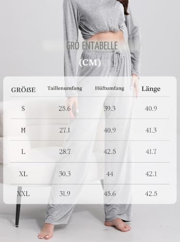 FEQO 2 Pack Damen Loungehose Jogginghose Lang Pyjamahose Stretch Weites Bein Hose Schlafanzughose für Frauen (Schwarz, Grau, L)