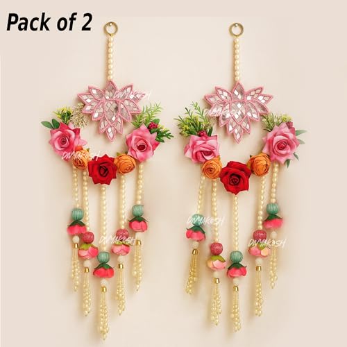 Image of Divyakosh Auspicious Lotus Hangings (2 Pieces) for Festive Door Decor - 20 Inch | Side Hangings Main Door Entrance |Artificial Flower Garland for Home Decor, Ganpati, Diwali Deocration Items |