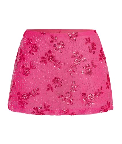 LTZYLS Womens Sequin Skirt Sparkly Low Rise Mini Skort Y2K Beaded Rhinestone Skirt SummerHot PinkSmall