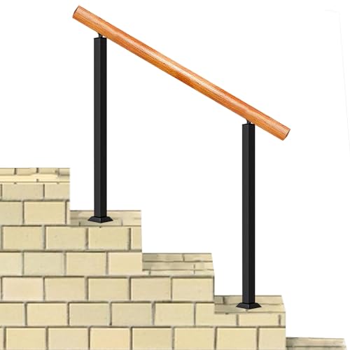 Barandilla de madera para escaleras de jardín, diseño de transición, estilo piquete, se adapta a 2 o 3 peldaños de hierro forjado para terrazas, 95 cm de altura y 100 cm de tamaño