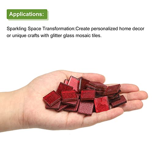 sourcing map Mosaik Fliesen Glas Fliesen Glanz Kristall Glas Stücke Masse Quadrat Glitzer Kristall 2 x 2cm für Haus Dekoration Basteln Handwerk Pack von 25(100g Dunkel Rot)