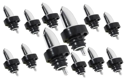 12 x Free flow Spirit Bar Pourer medium flow, chrome, with collar Made in England by Chabrias Ltd