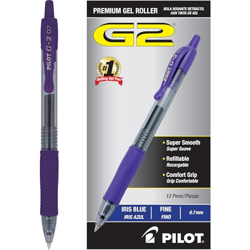 Pilot G2 プレミアムゲルローラーペン、細字0.7mm、アイリスブルーインクペン 細字、12本パック - 学校、日記、オフィスの執筆に最適の商品画像（Amazon）