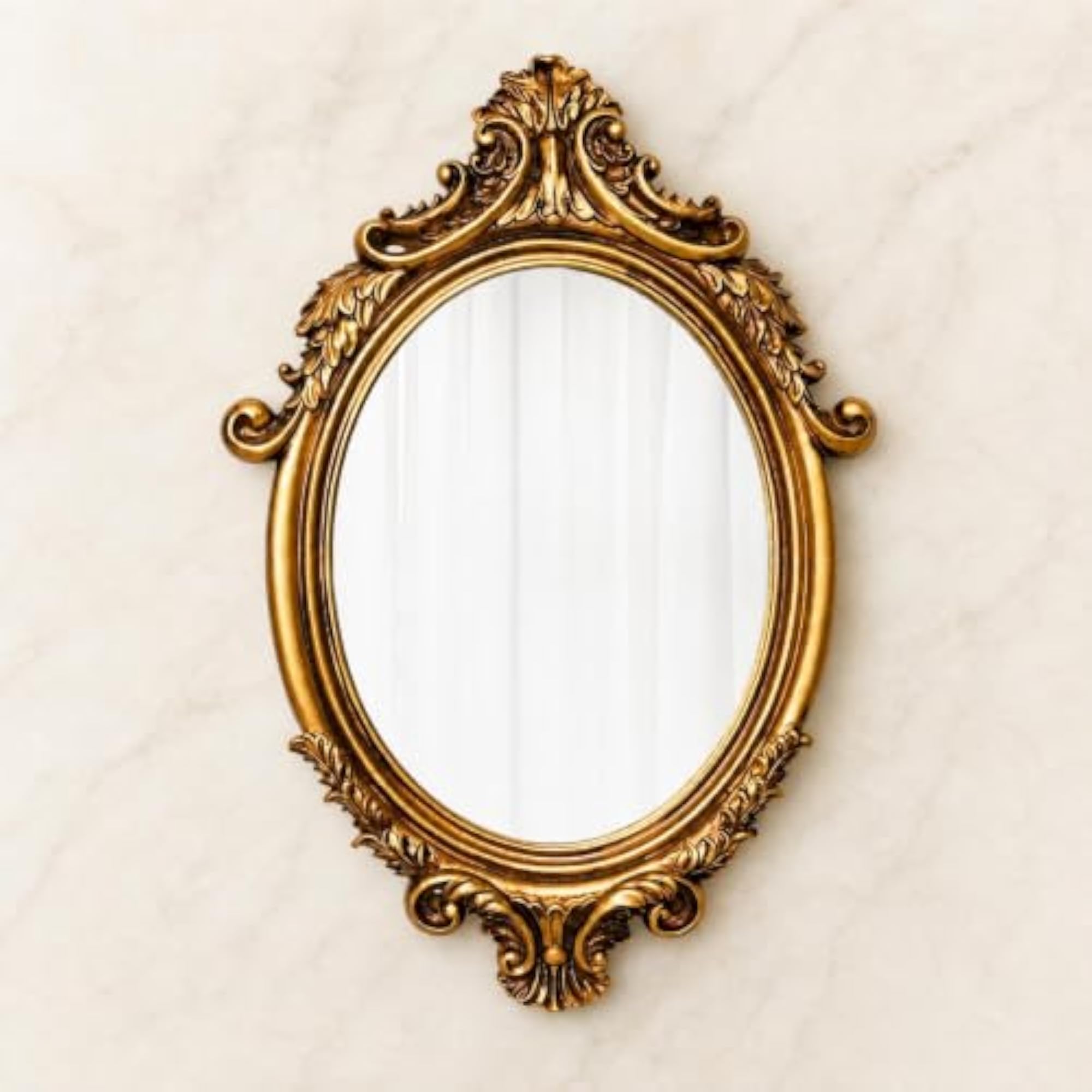 Baroque-Style Oval Mirror with Elegant Gold Resin Frame